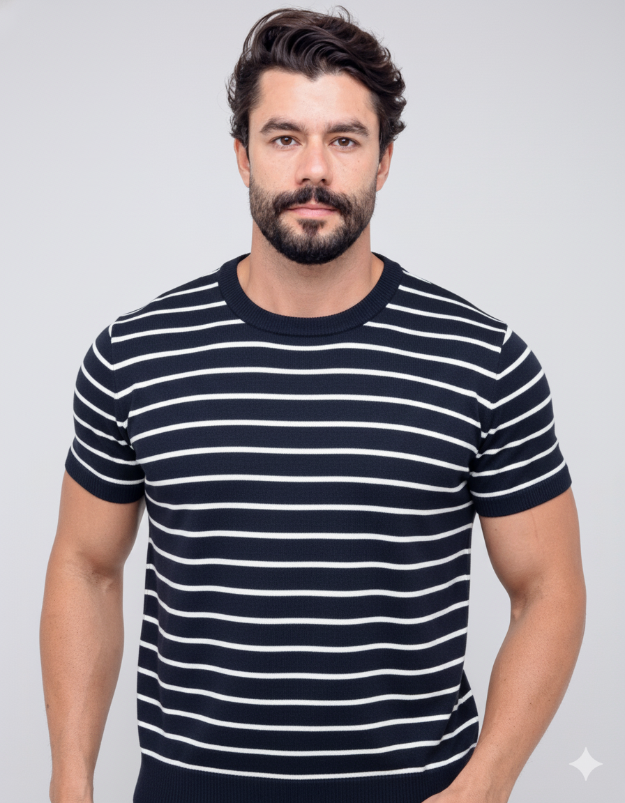 Camiseta Listras Louvre - Azul Marinho
