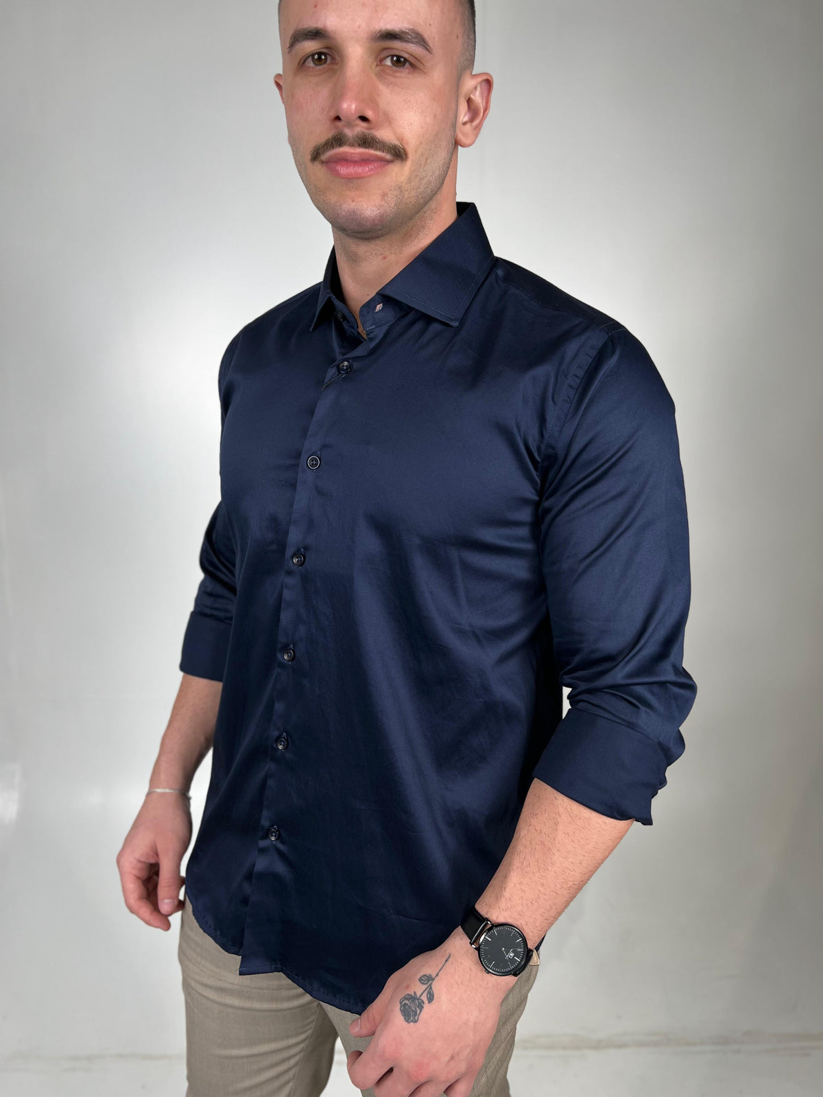Camisa Acetinada Stretch Slim Fit M/L Zeus - Azul Marinho