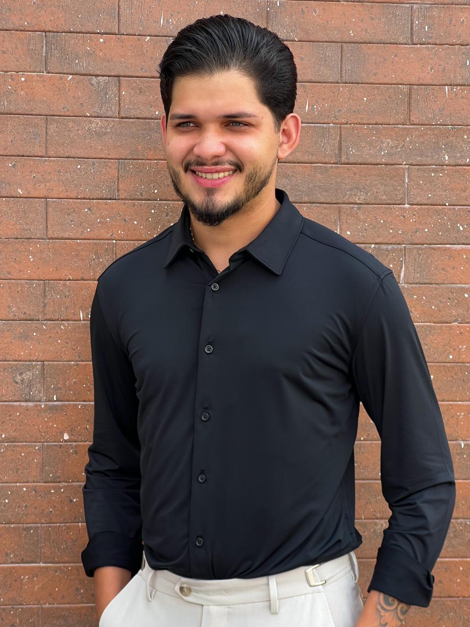 Camisa Social M/L Poliamida Importado Zeus - Preto