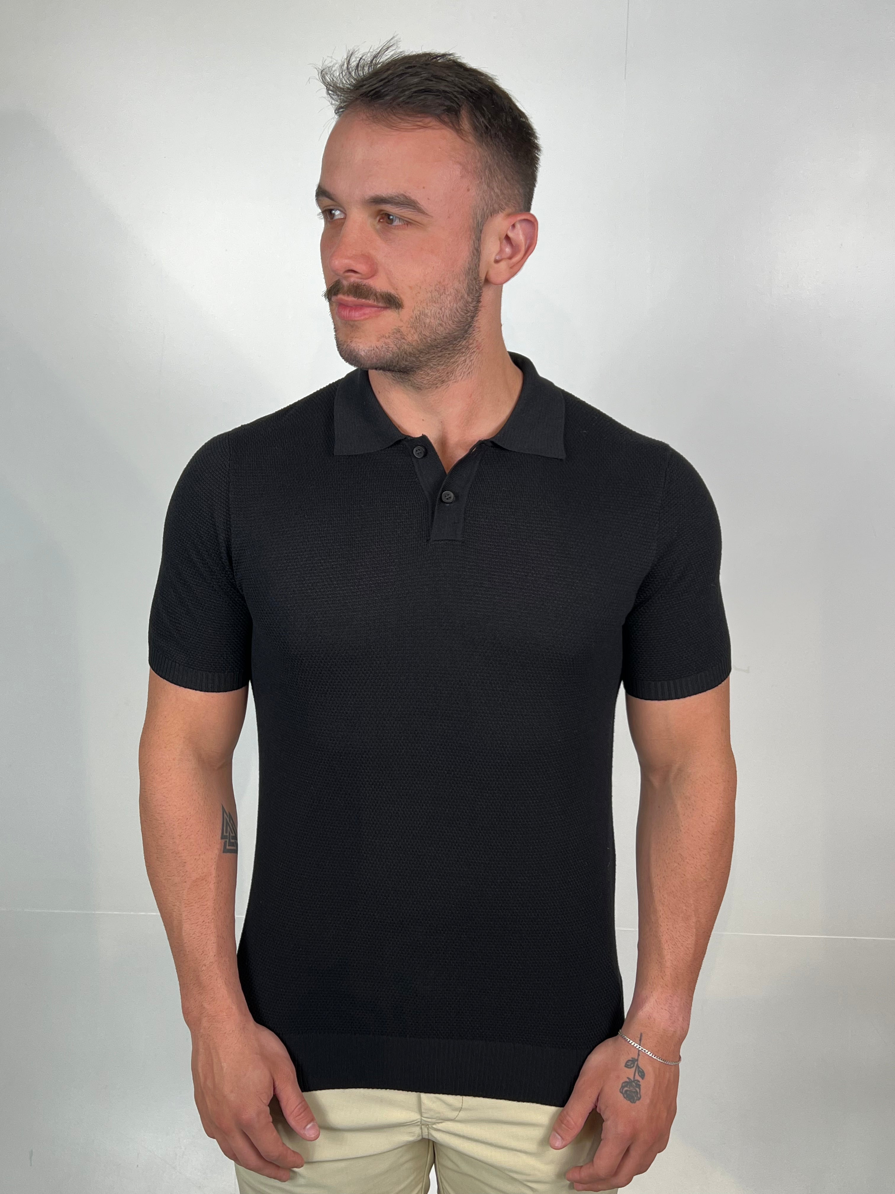 Polo Tricot Textura Botão Zeus - Preto