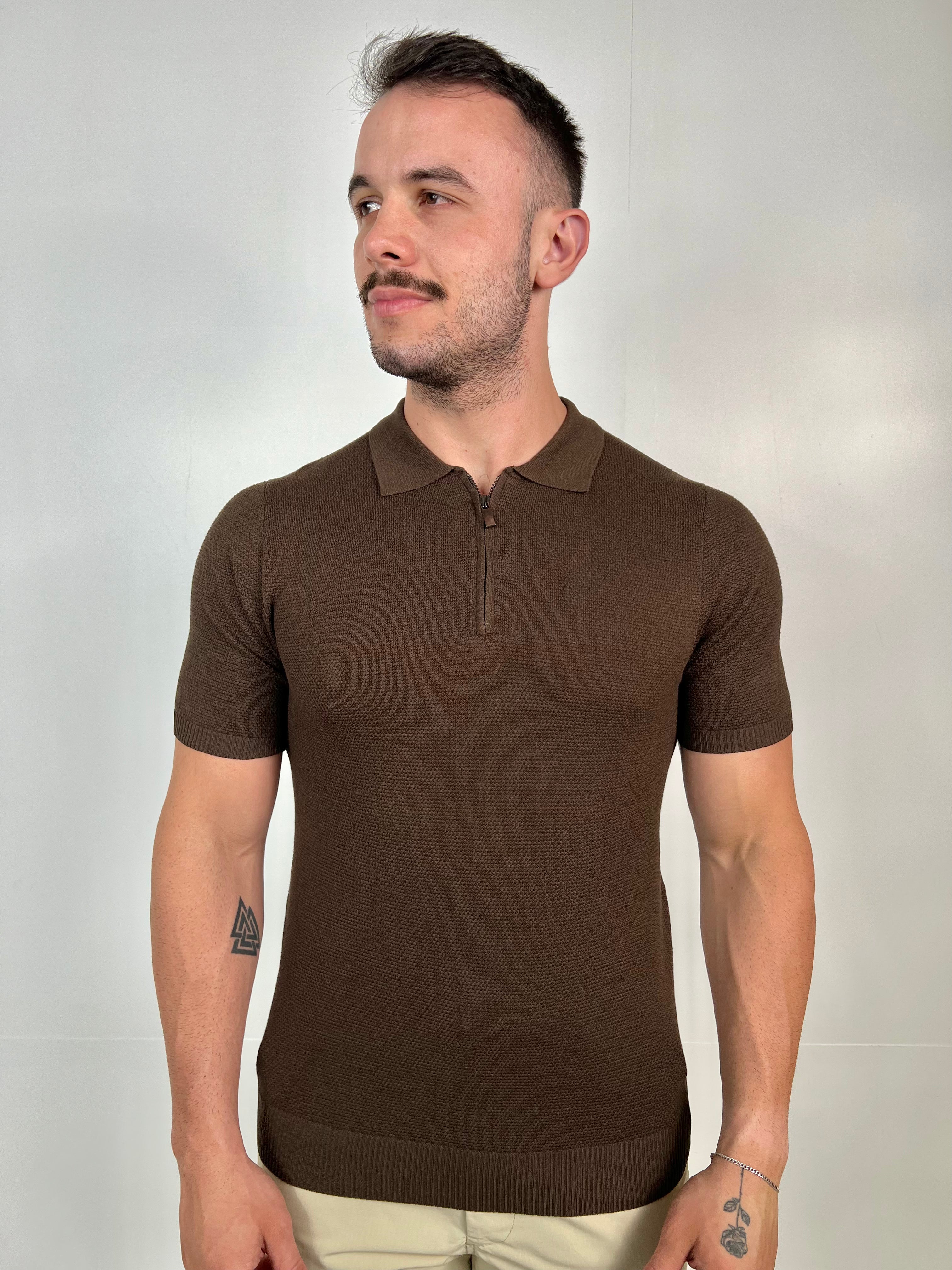 Polo Tricot Zíper Zeus - Café