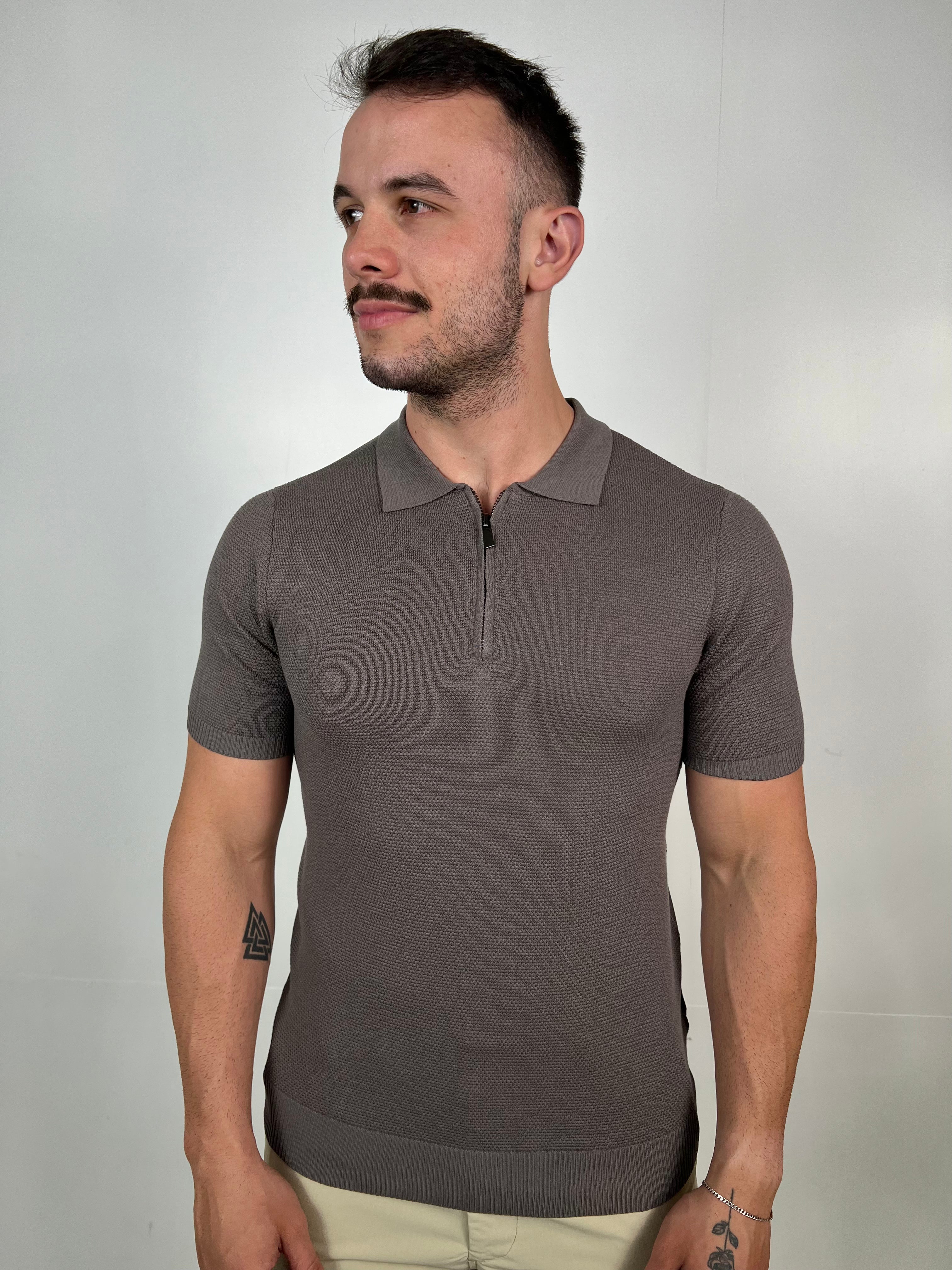 Polo Tricot Zíper Zeus - Cinza