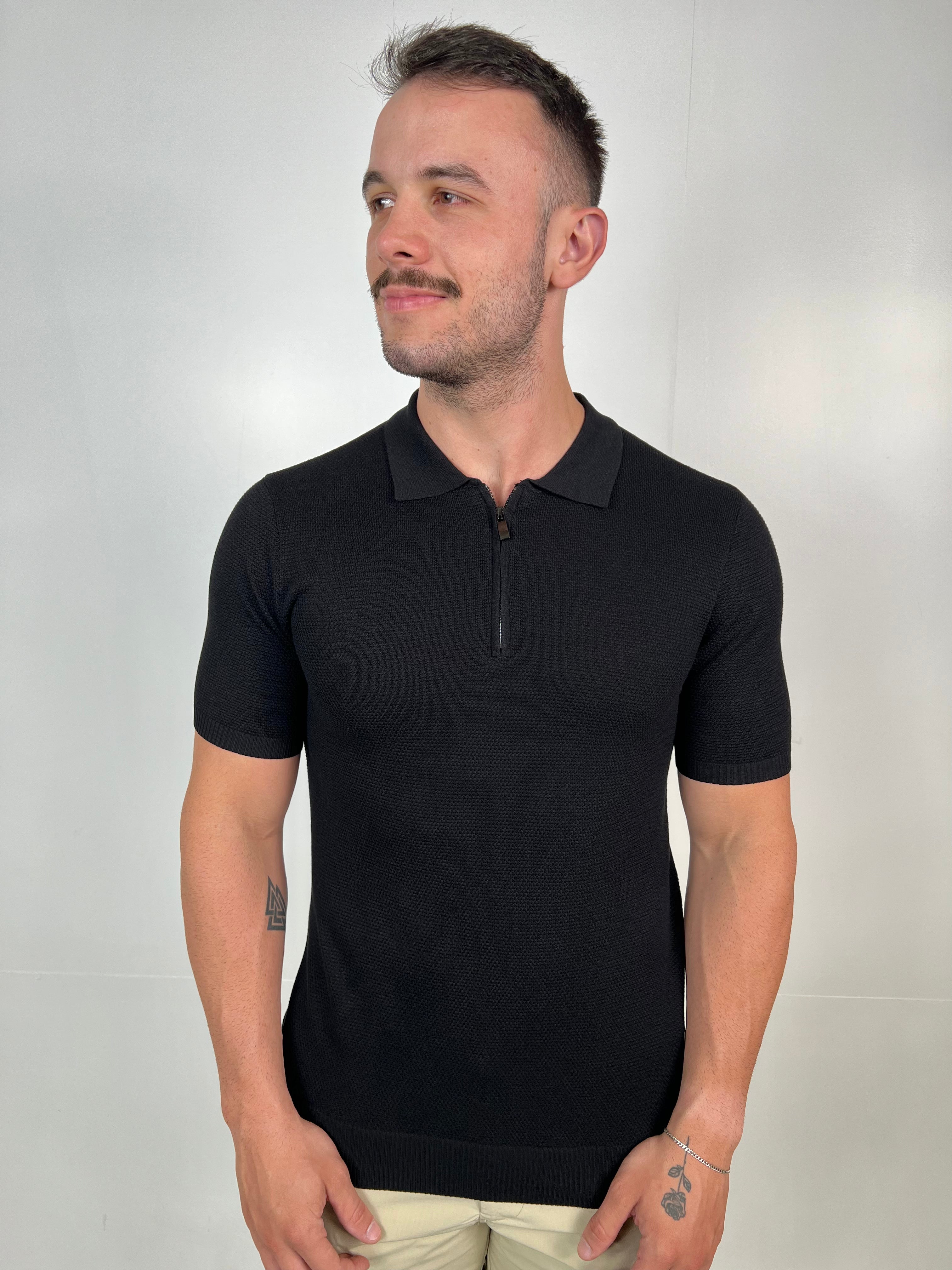 Polo Tricot Zíper Zeus - Preto