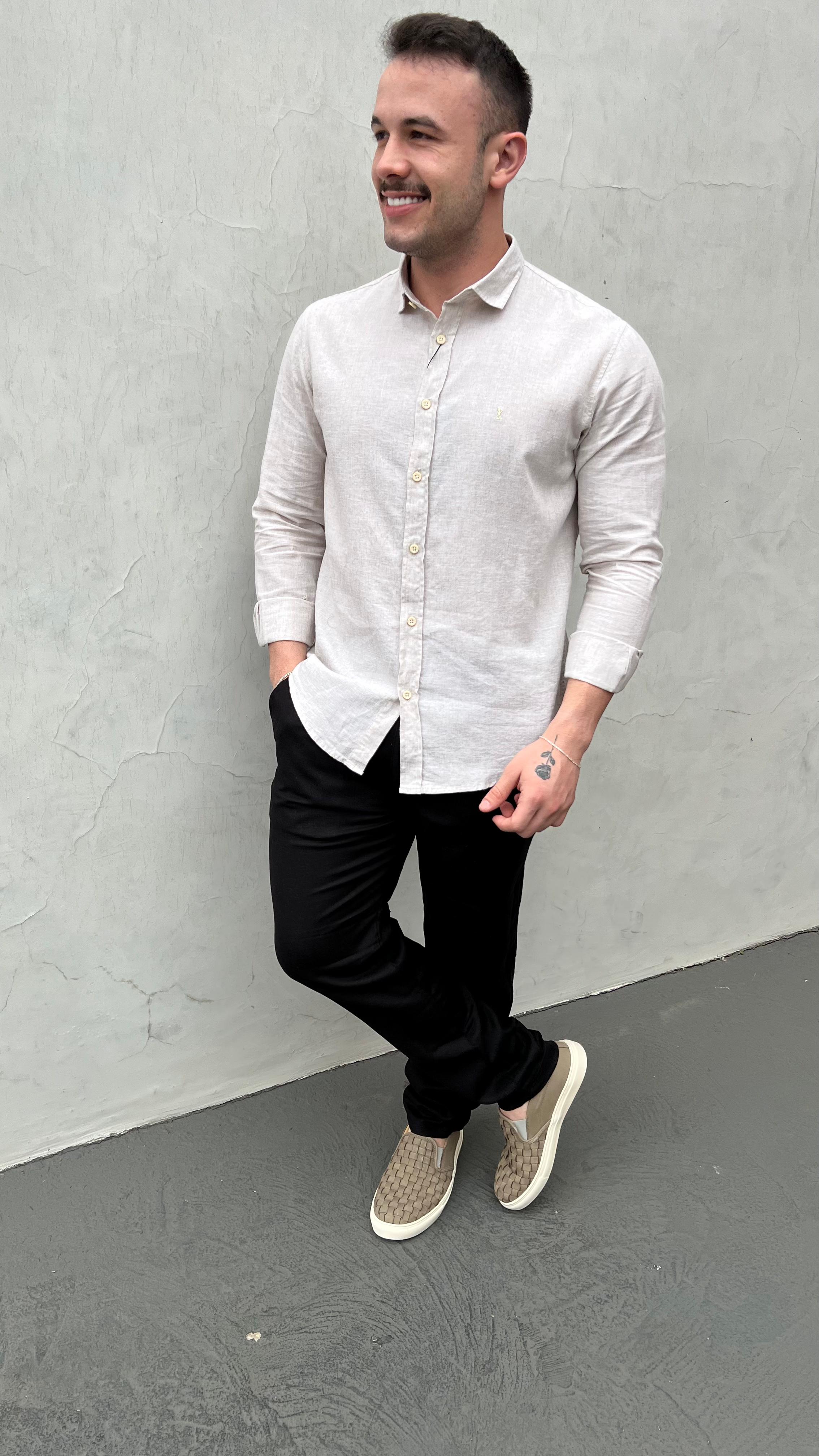 Camisa Social Zeus M/L Linho - Areia
