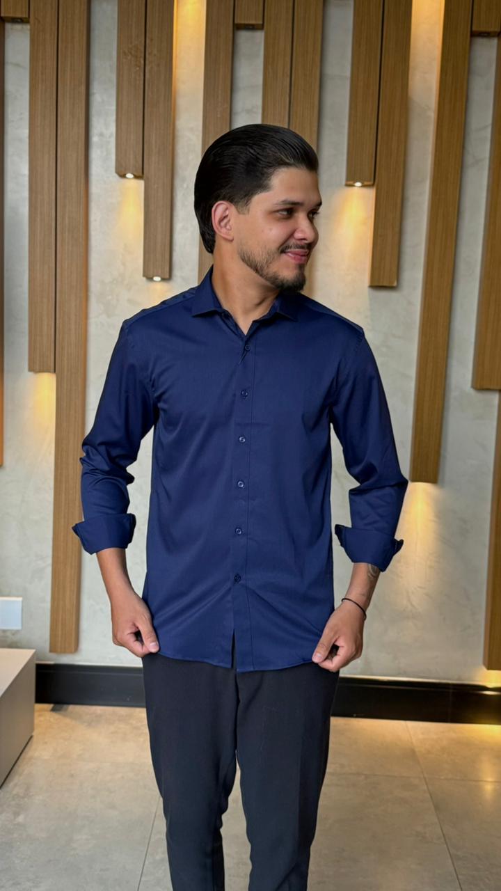 Camisa Social V M/L Fibra De Bambu - Azul Marinho