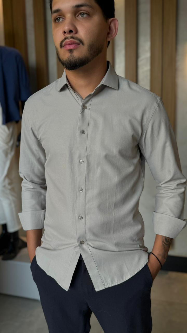 Camisa Social V M/L Modal - Cinza Claro