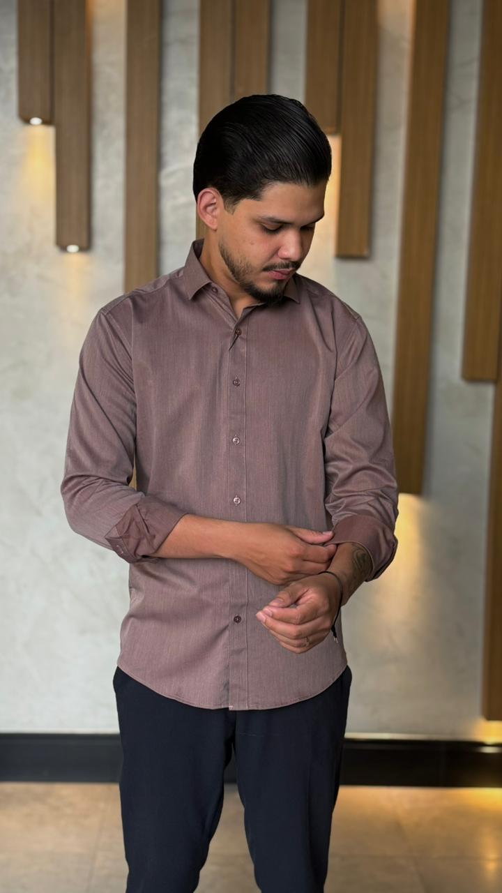 Camisa Social V M/L Fibra De Bambu - Marrom