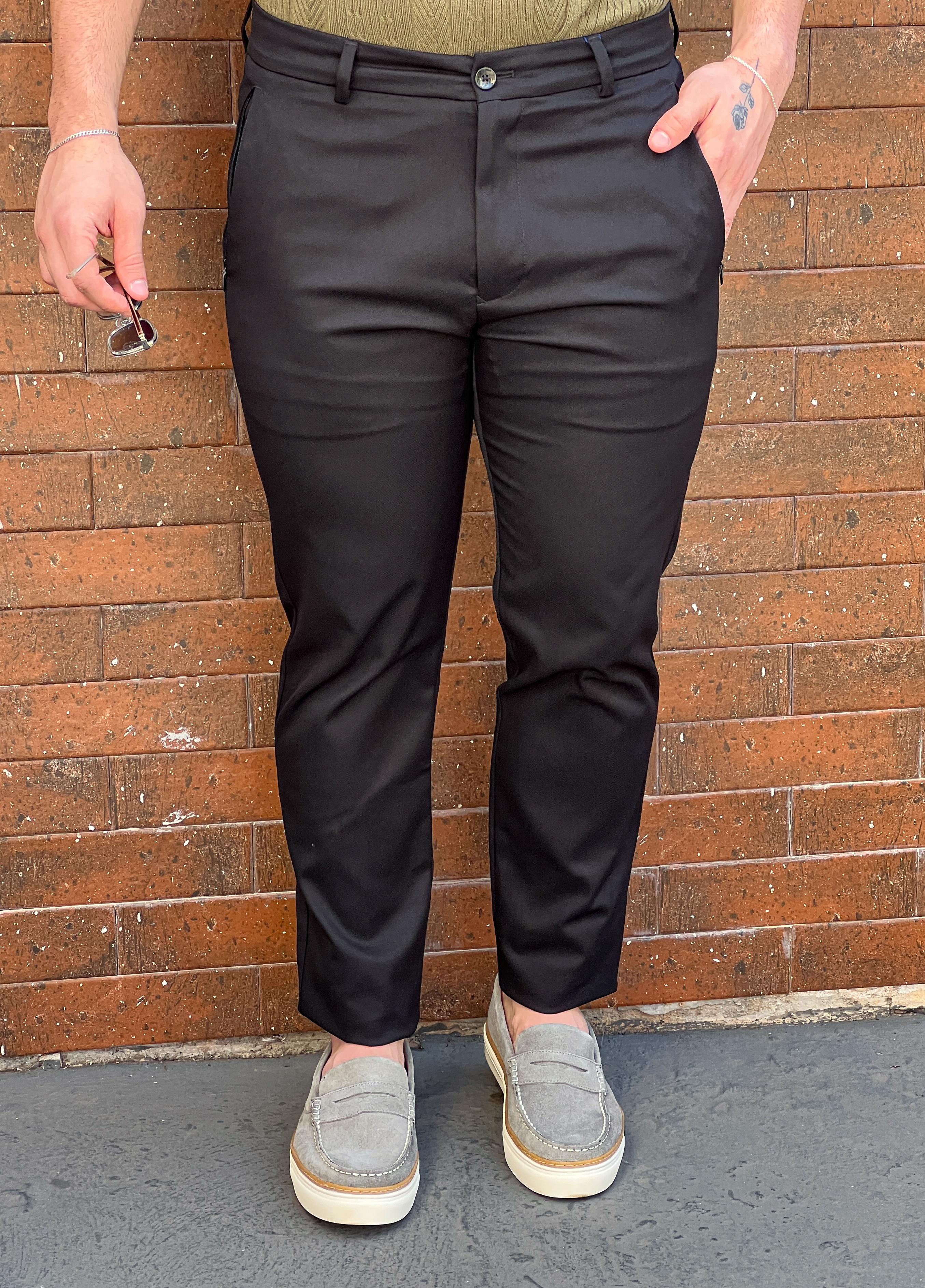 Calça Alfaiataria Slim C/Zíper Bolso Faca - Preto