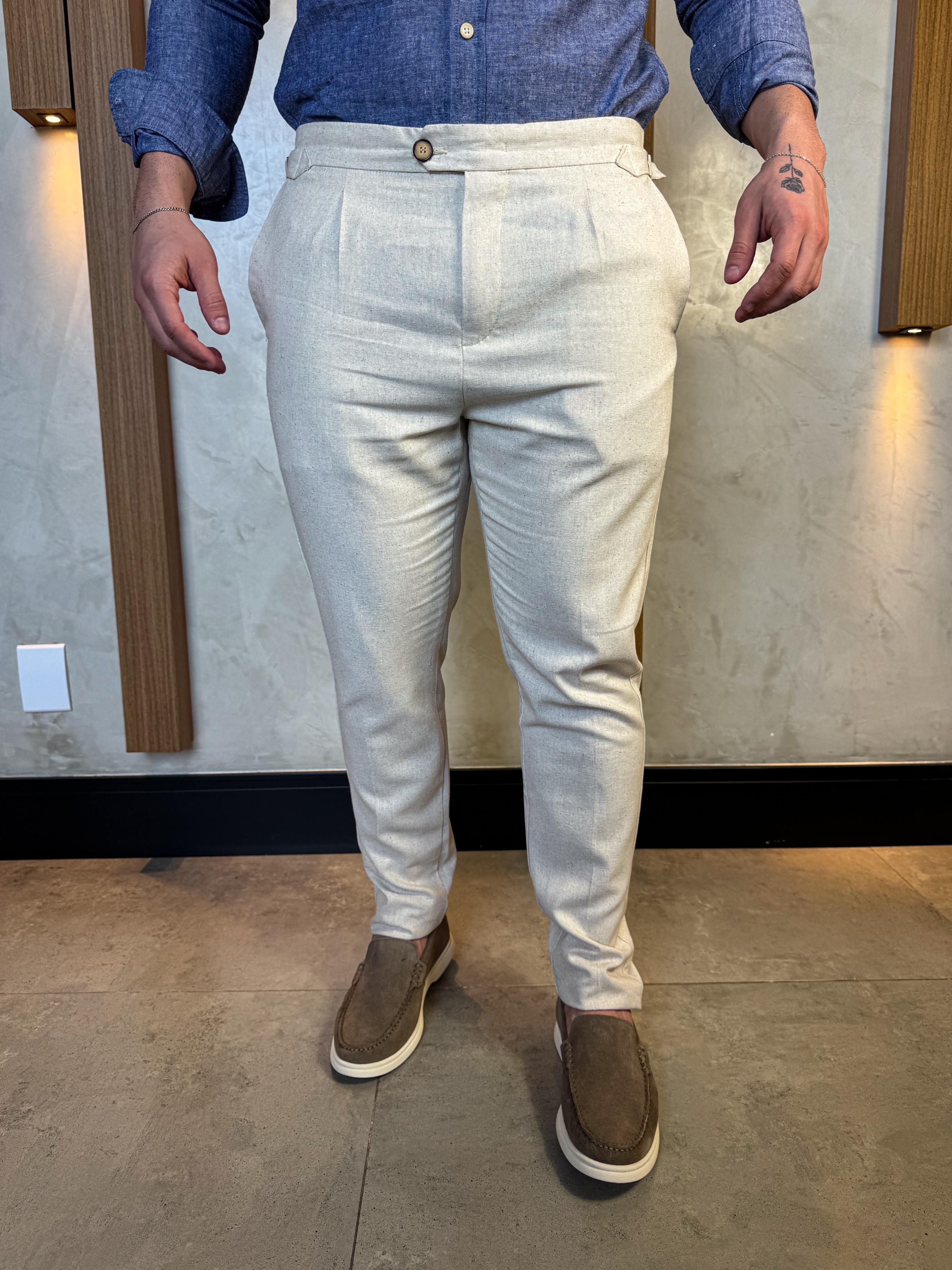 Calça Linho Cartagena Zeus - Areia.