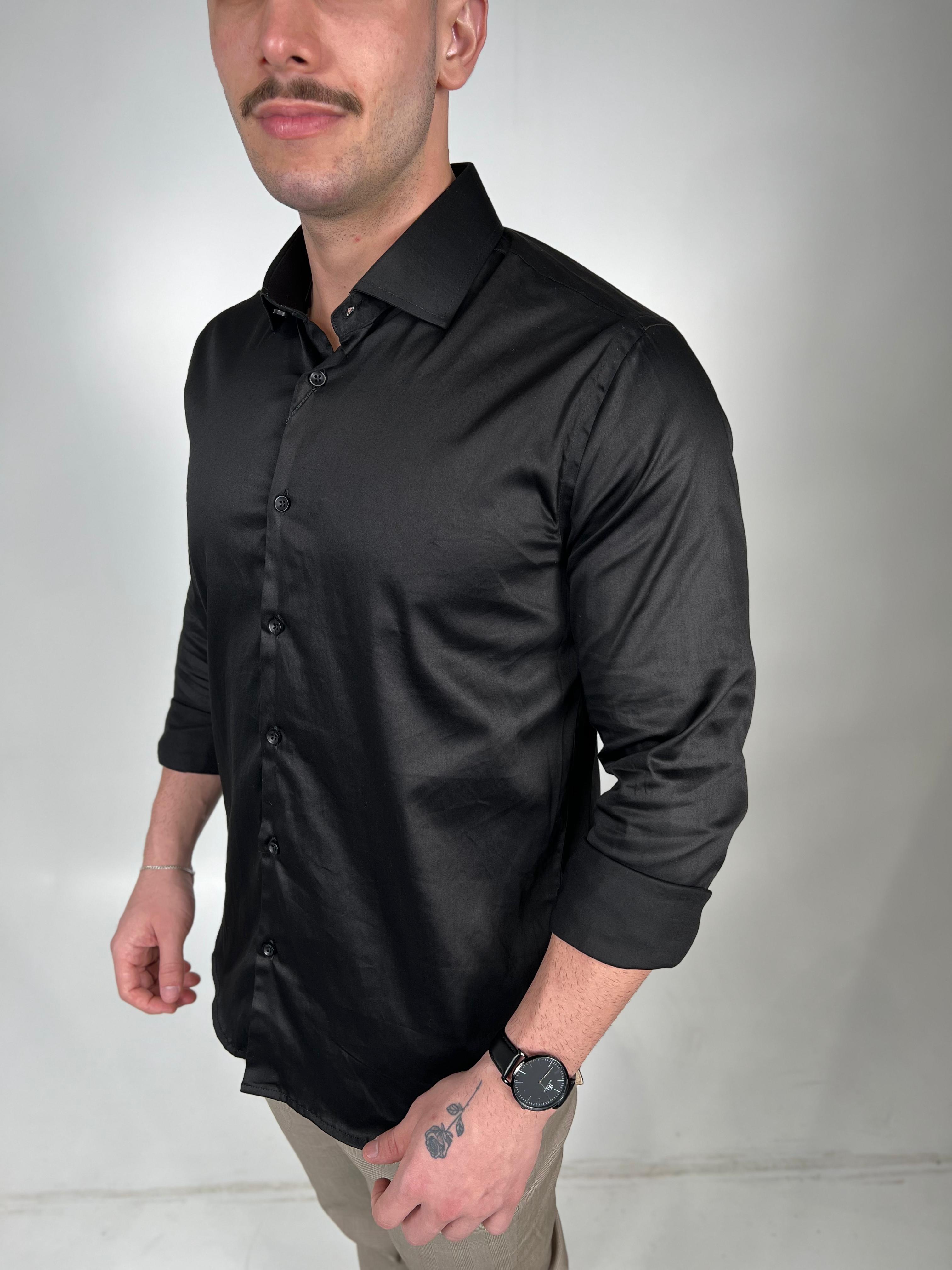 Camisa Acetinada Stretch Slim Fit M/L Zeus - Preto