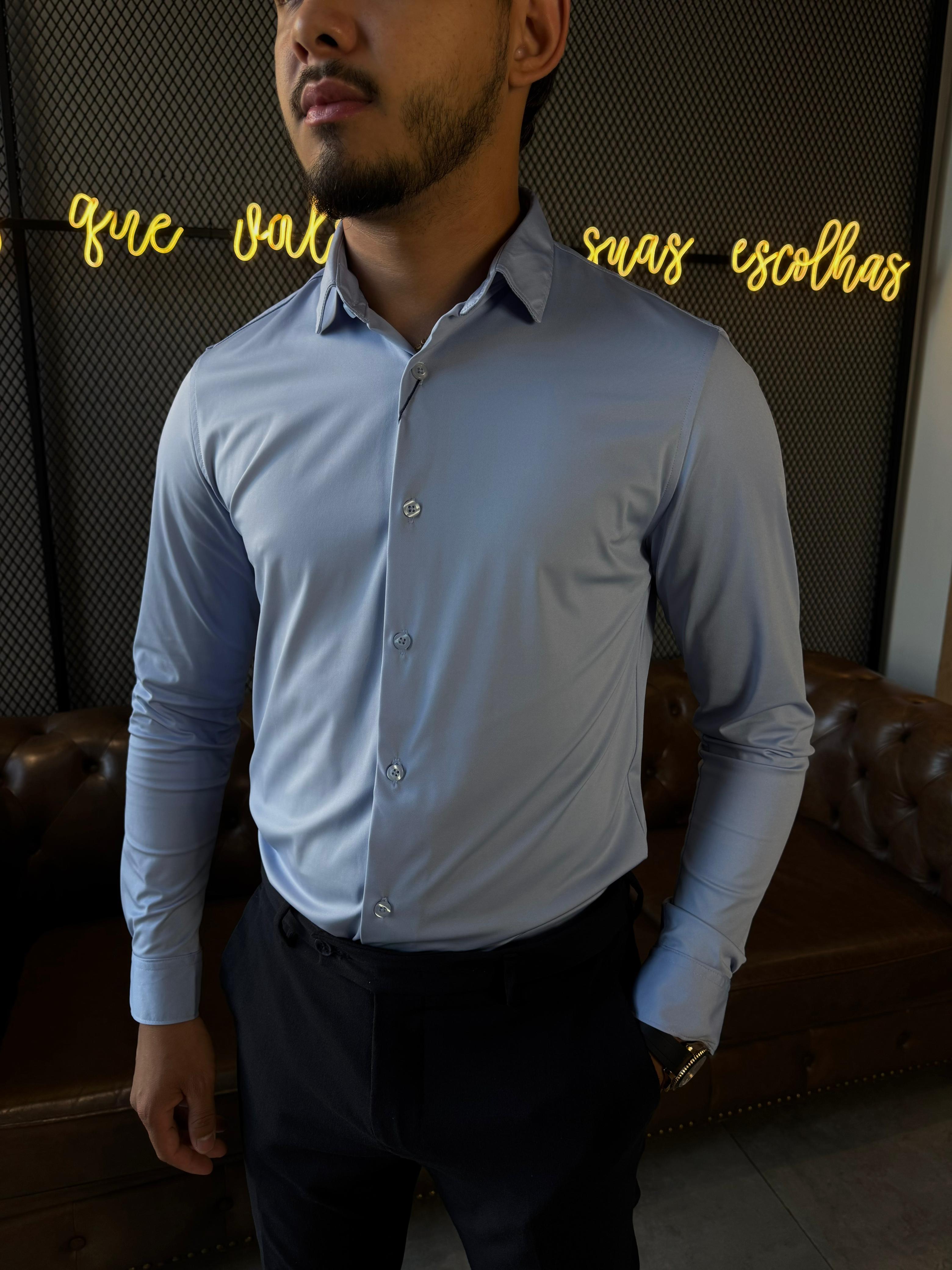 Camisa Social Zeus M/L Poliamida - Azul Claro