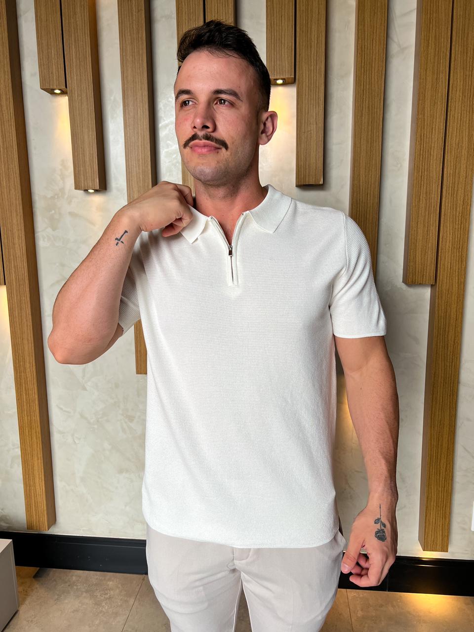 Polo Zíper Textura Louis - Branco