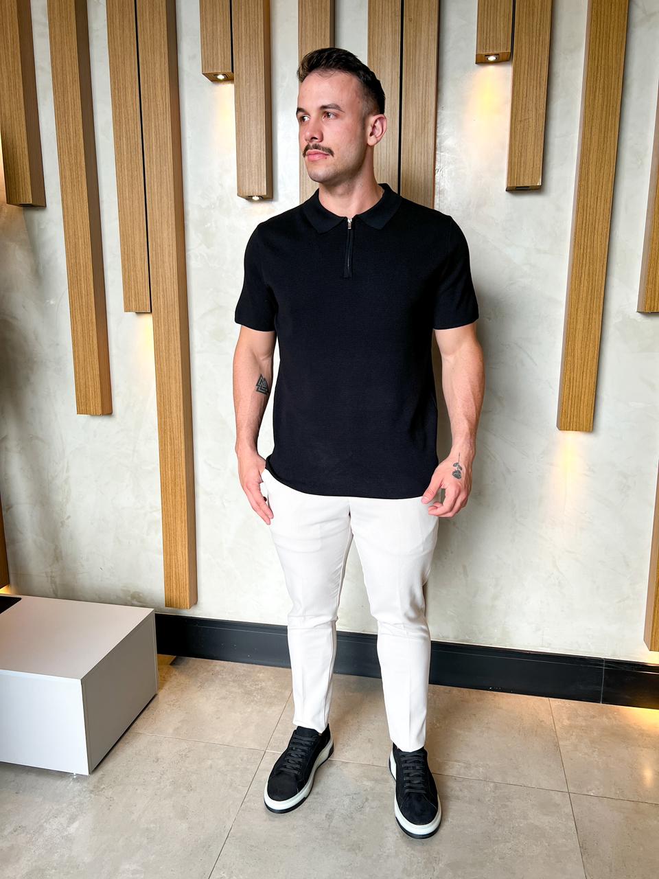 Polo Zíper Textura Louis - Preto