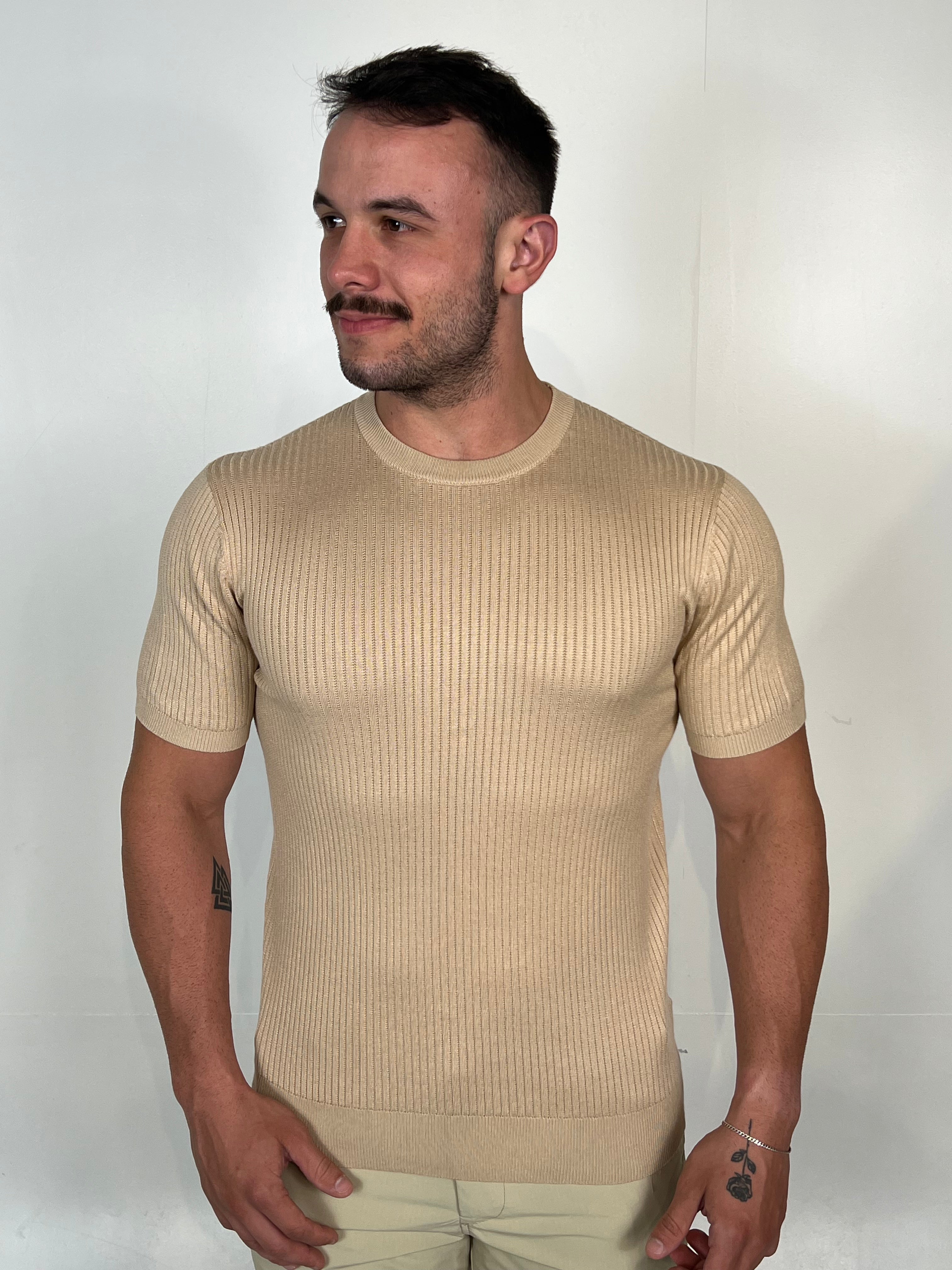 Camiseta Tricot Canelada  Zeus  - Areia