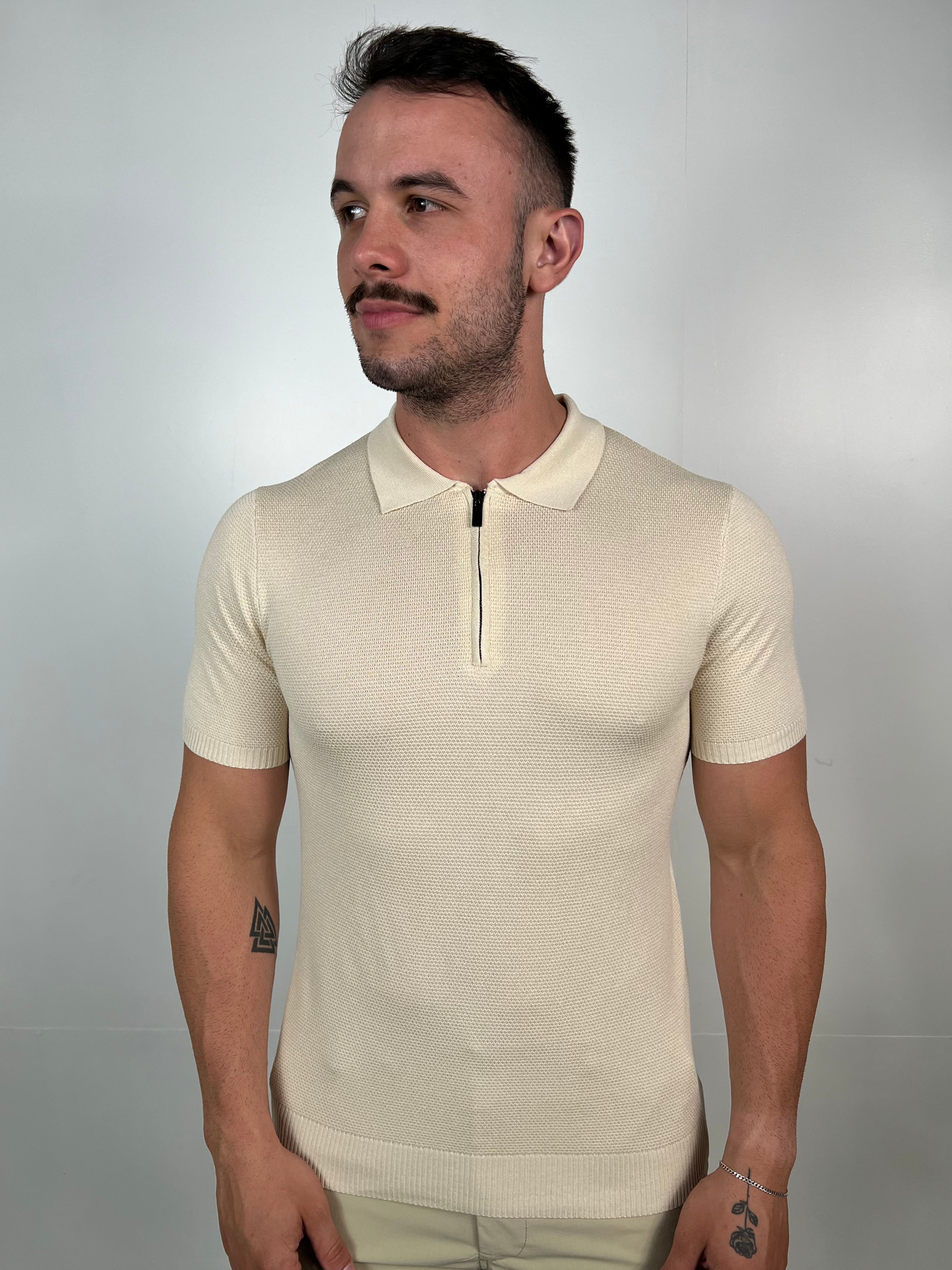Polo Tricot Zíper Zeus - Areia