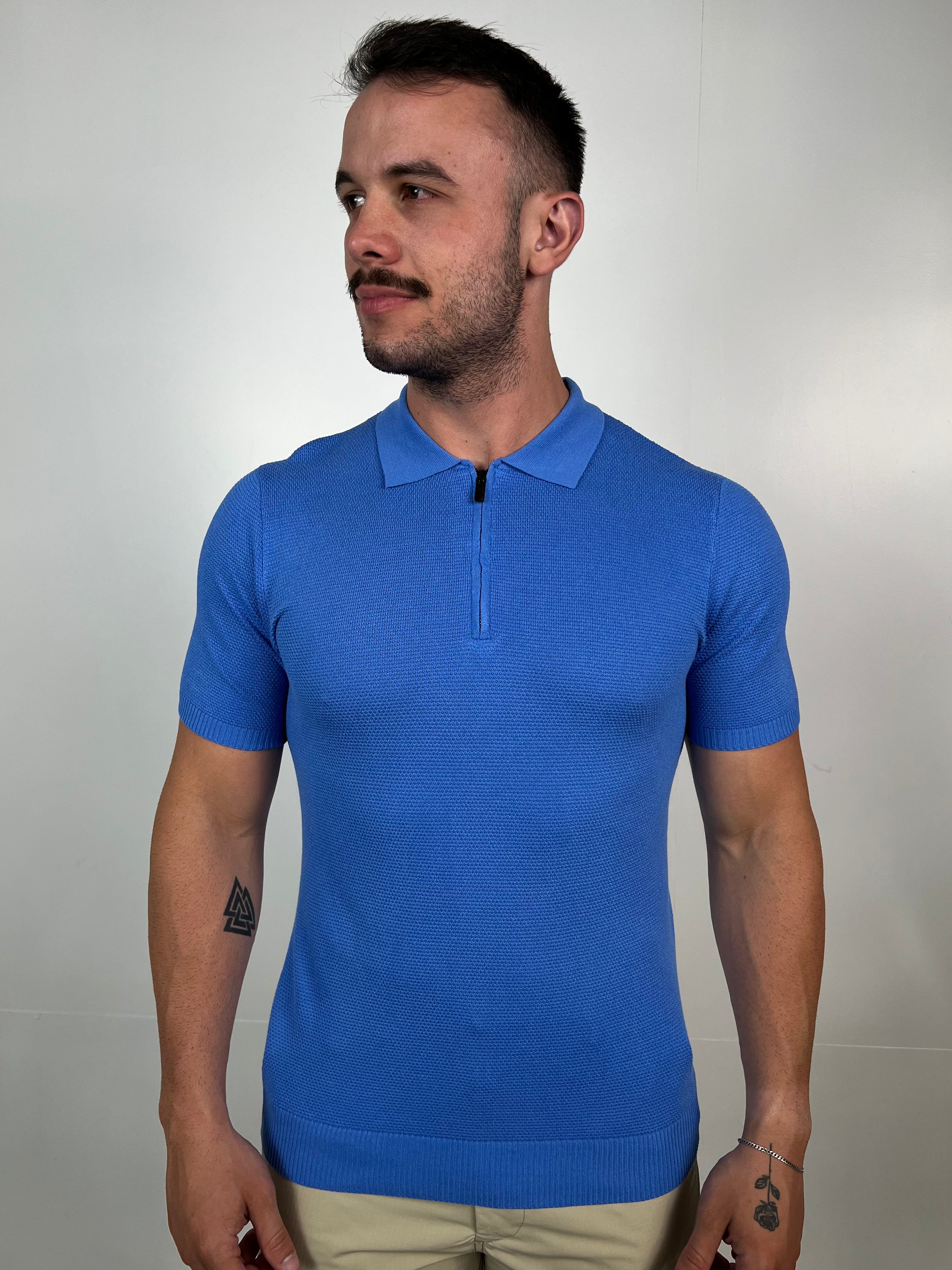Polo Tricot Zíper Zeus  - Azul