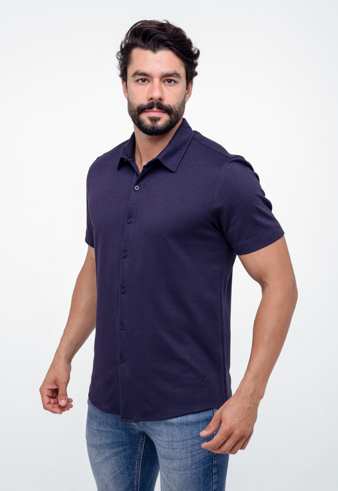 Camisa Zeus M/C Mykonos Dolomita - Azul Marinho