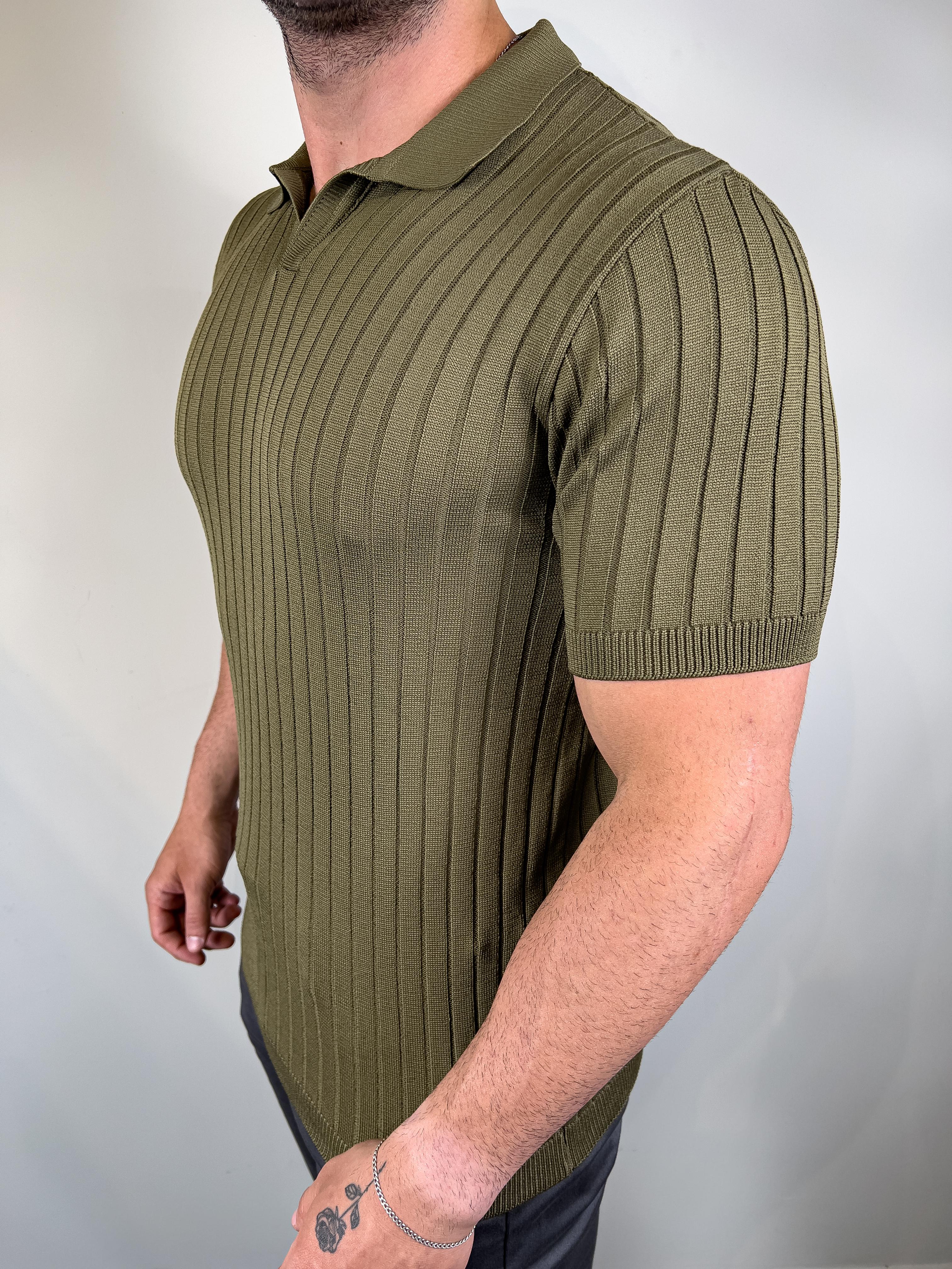 Polo V Trico Listrada Zeus - Verde Militar