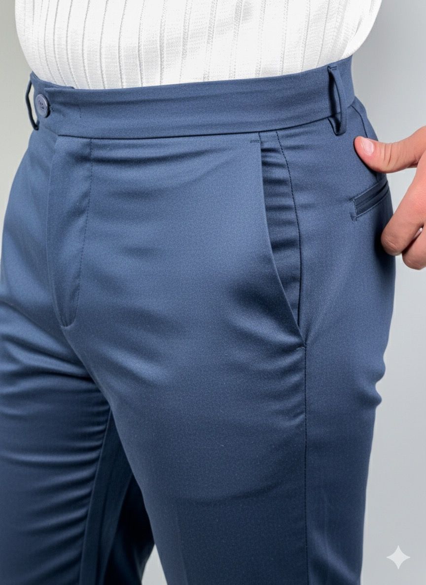 Calça Sarja Zeus Harbin Cetim - Azul Marinho