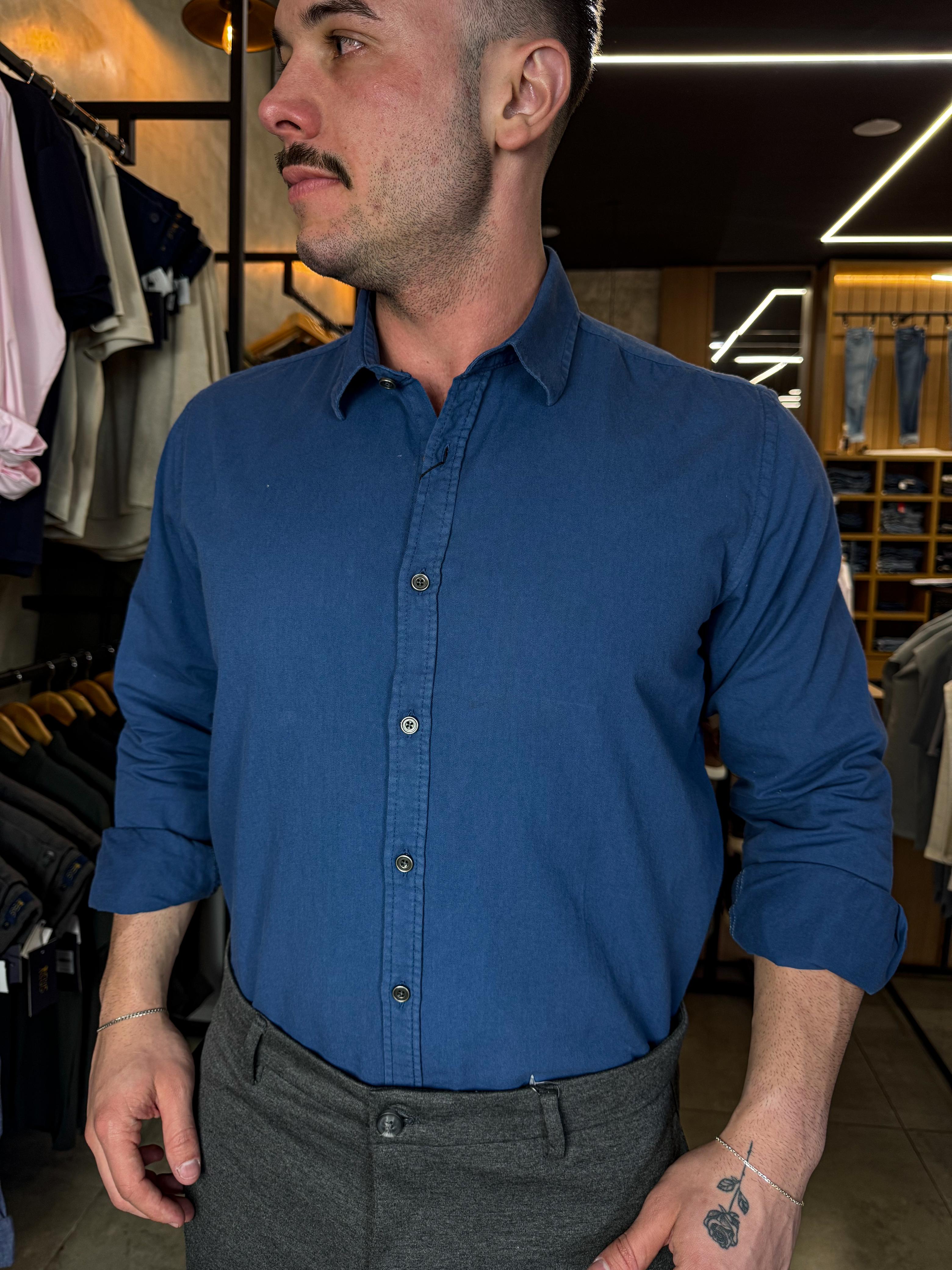 Camisa Social Sarja Zeus M/L - Azul