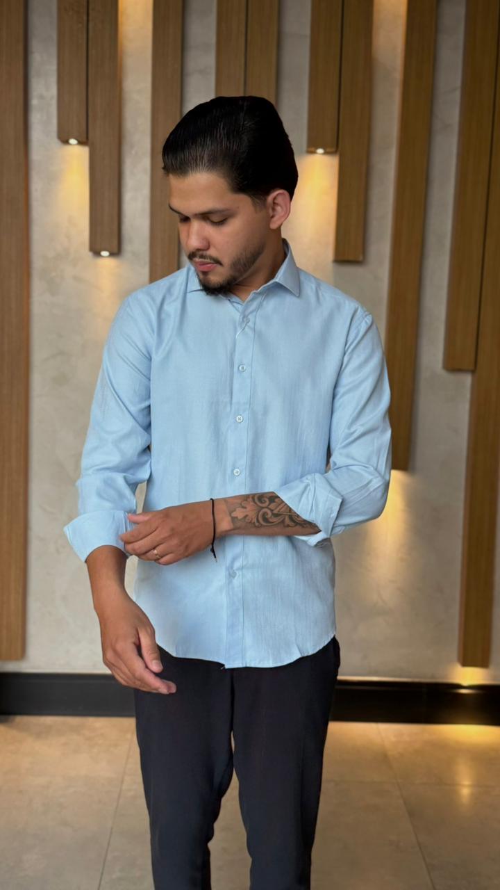 Camisa Social V M/L Fibra De Bambu - Azul Bebe