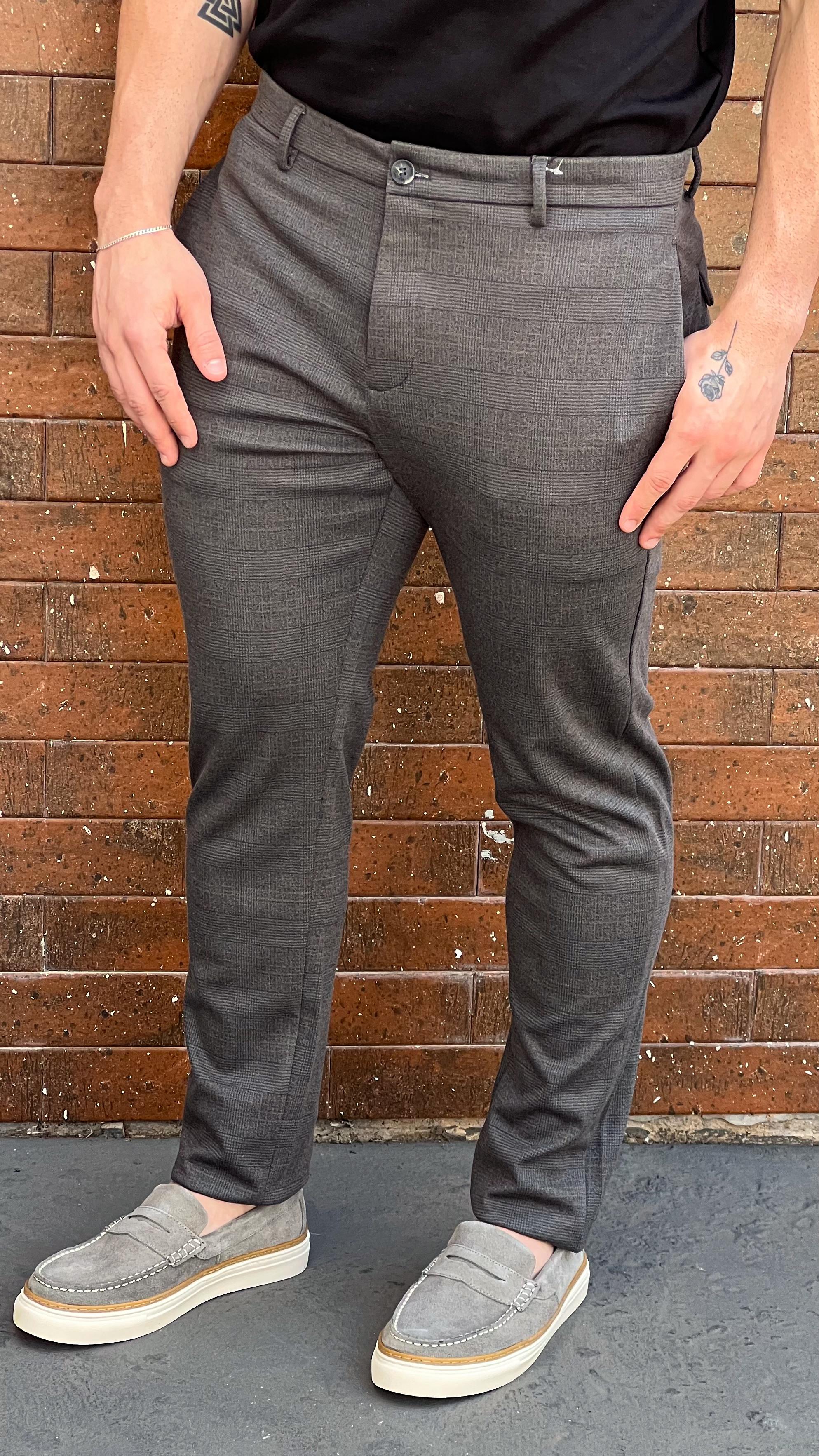 Calça Alfaiataria Zurique Zeus Xadrez - Cinza Chumbo